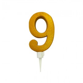 Tortová sviečka číslica "9" TORO zapichovacia 16cm zlatá