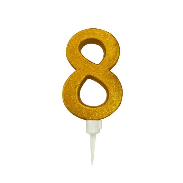 Tortová sviečka číslica "8" TORO zapichovacia 16cm zlatá