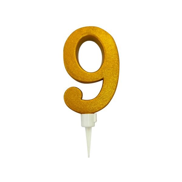Tortová sviečka číslica "9" TORO zapichovacia 16cm zlatá