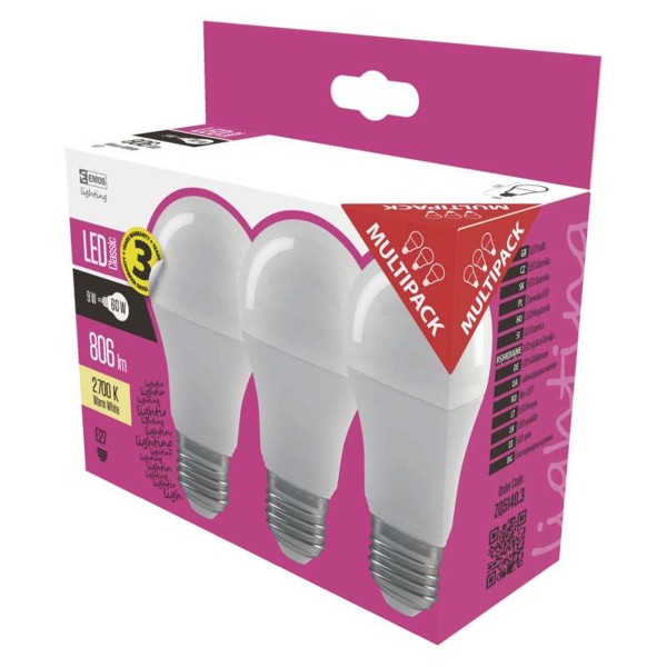 LED ŽIAROVKA 3KS KLASICKÁ A60/E27/8,5W(60W)