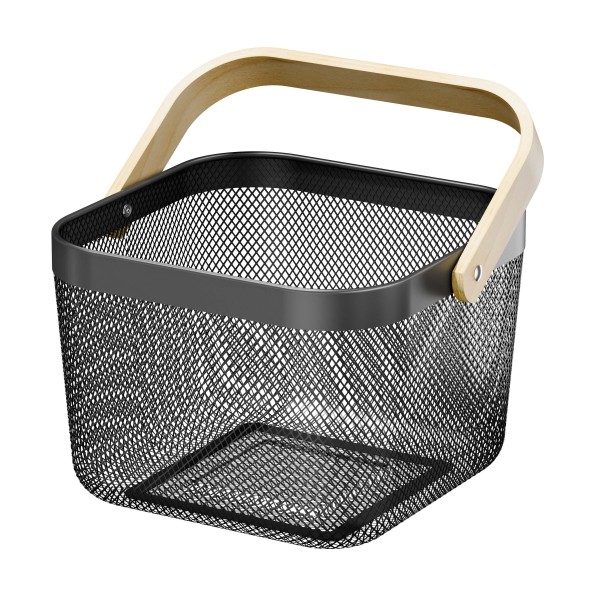 ÚLOŽNÝ KÔŠ DREVENÁ RUKOVÄŤ, ČIERNY KOV