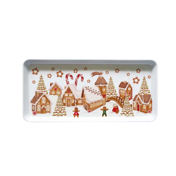 Melamínový servírovací podnos TORO 35x16,5cm perníčková dedinka