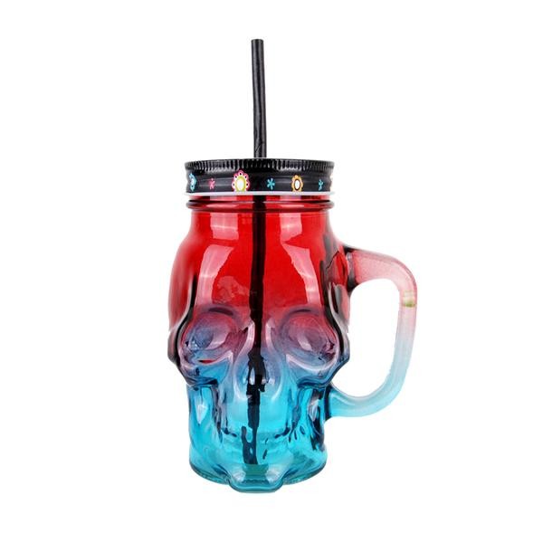 Sklenený pohár s vičkom a slamkou TORO 400ml lebka MIX farieb