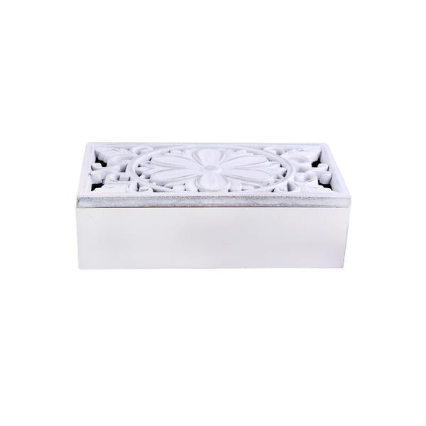 BOX 23X11X7CM 3 PRIEHRADKY VO VNÚTRI DREVO BIELA