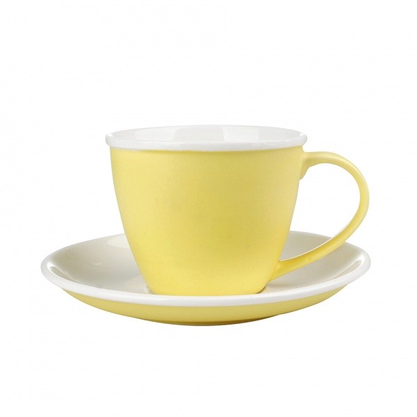 Šálka ​​s podšálkou, porcelán, žltý mat