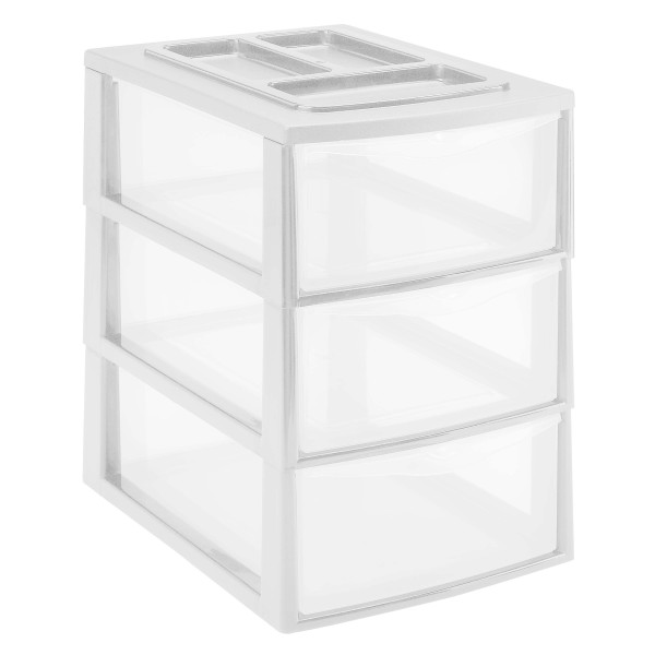 REGÁL S 3 ZÁSUVKAMI 38X27X38CM, PLAST, BIELY