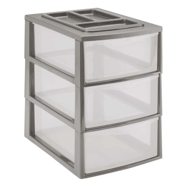 REGÁL S 3 ZÁSUVKAMI 38X27X38CM, PLAST, HNEDÝ