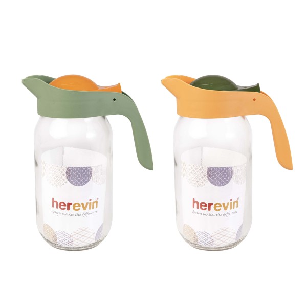 DŽBÁN 1 L, SKLO/PLAST, FAREBNÉ VIEČKA