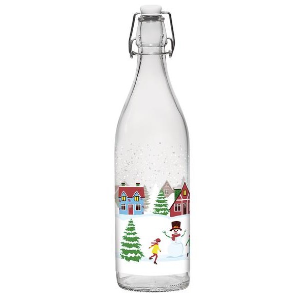 Sklenená fľaša s patentným uzáverom CERVE 1l SNOW VILLAGE