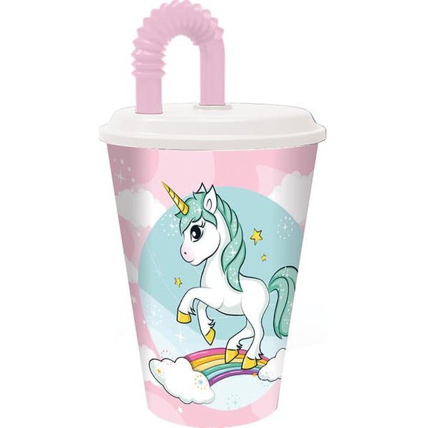 Plastový téglik so slamkou jednorožec 430ml