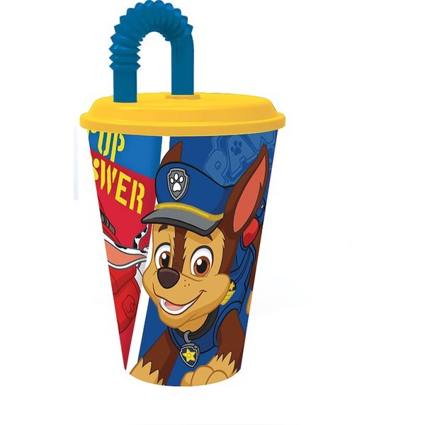 Plastový téglik so slamkou Paw Patrol 430ml modrý