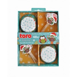 Papierové košíčky na muffiny + napichovadlá 24ks TORO vianočná sova