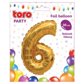 Balónik číslica "6", 30 cm, assort