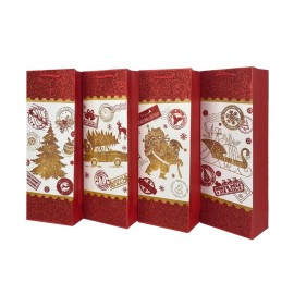Papierová darčeková taška na víno TORO 36x12.5x8.5cm MIX vianočný