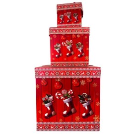 Darčeková krabička so stuhou TORO set 3ks červené vianoce