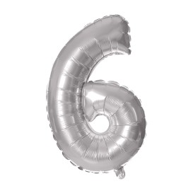 BALÓNOVÁ ČÍSLICA 6, 30 CM, MATNÁ STRIEBORNÁ