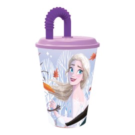 POHÁR SO SLAMKOU ĽADOVÉ KRÁĽOVSTVO 430 ML, PLASTOVÝ
