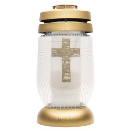 Cintorínsky lampáš BOLSIUS 22cm zlatý kríž