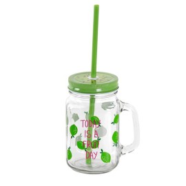 Sklenený pohár so slamkou TORO ovocie 450ml MIX motívov