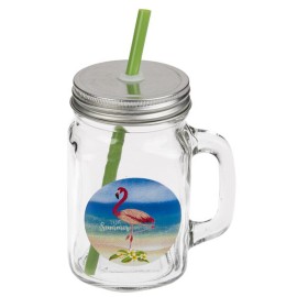 Sklenený pohár so slamkou TORO plameniak 450ml MIX motívov