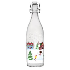 Sklenená fľaša s patentným uzáverom CERVE 1l SNOW VILLAGE
