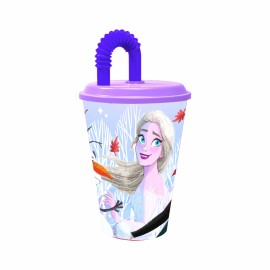 POHÁR SO SLAMKOU ĽADOVÉ KRÁĽOVSTVO 430 ML, PLASTOVÝ